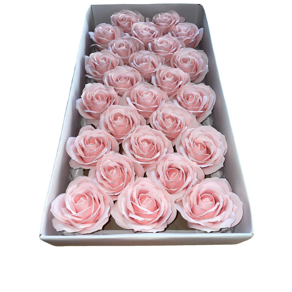 Duże róże pudrowy róż mydlane 25 sztuk