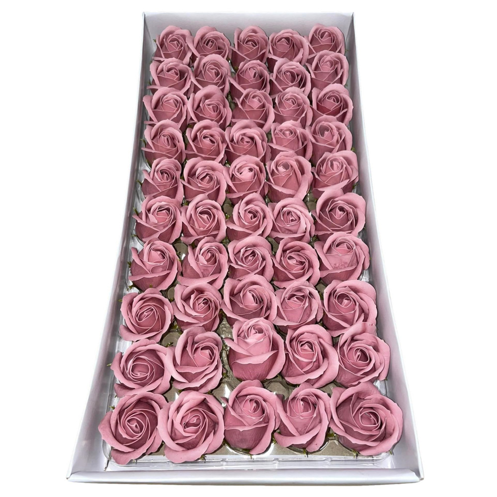 Dulkėtos rožinės spalvos muilo rožės 50vnt.