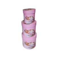 Set of 3 Round Flower Boxes Pink 44685