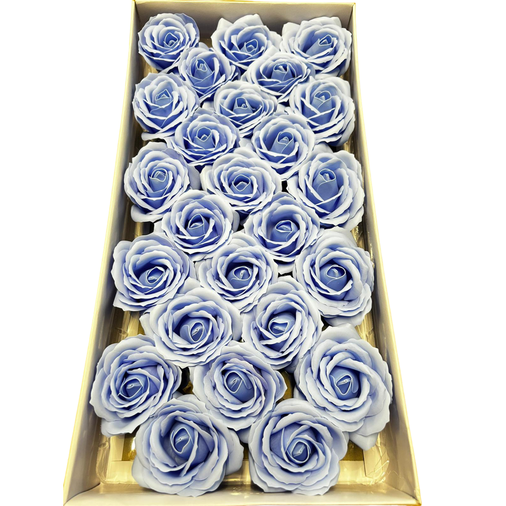 Duże róże mydlane jasny niebieski 25 sztuk