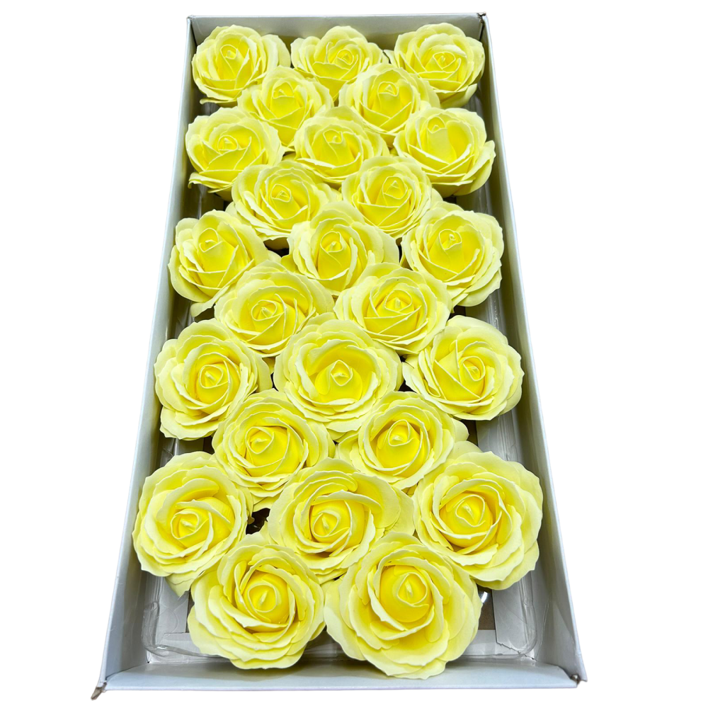 Duże róże mydlane jasny żółty 25 sztuk
