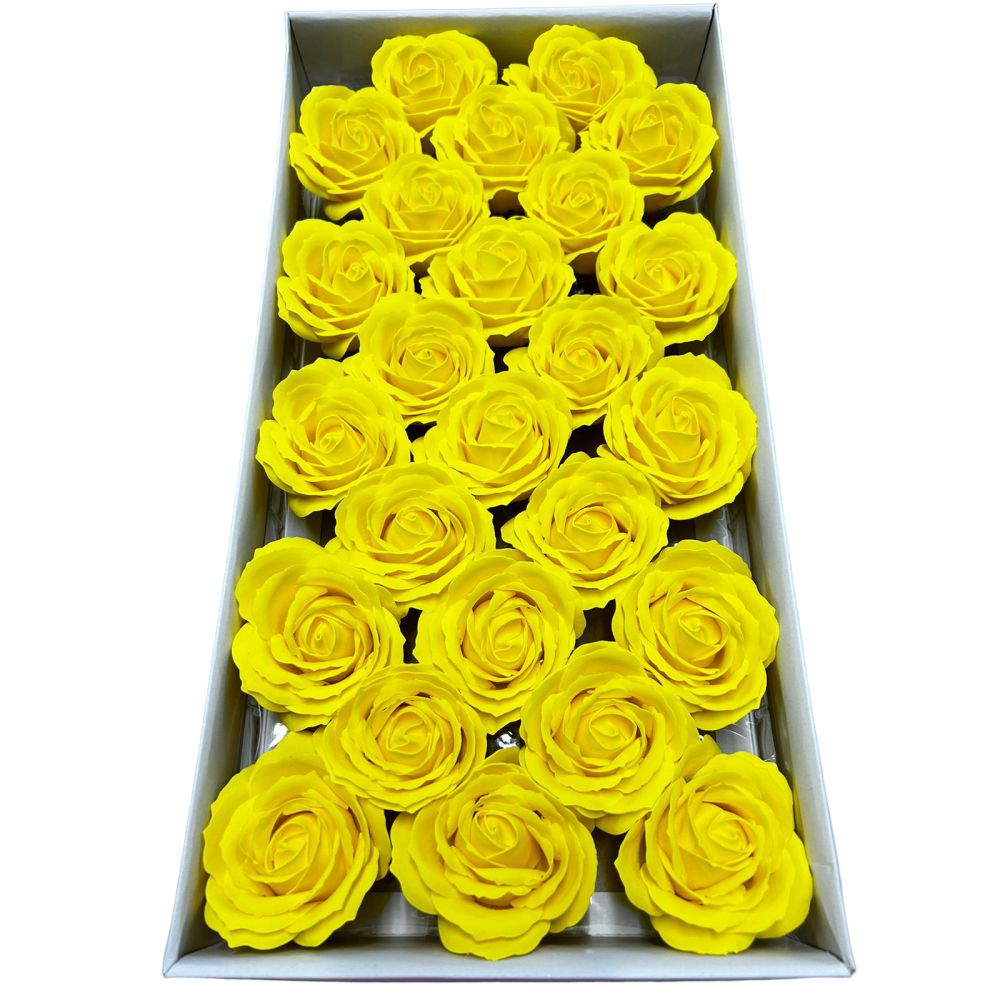 Duże róże mydlane ciemny żółty 25 sztuk