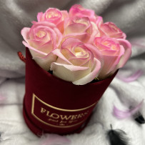Kwiaty Mydlane Flowerbox bordowy okrągły - róże mydlane S