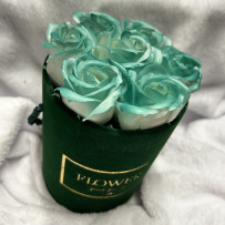 Kwiaty Mydlane Flowerbox zielony okrągły - róże mydlane S