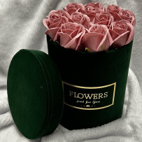 Kwiaty Mydlane Flowerbox zielony okrągły - róże mydlane M