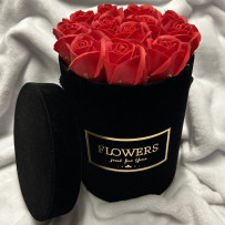 Kwiaty Mydlane Flowerbox czarny okrągły - róże mydlane M