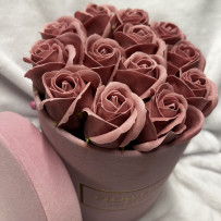 Kwiaty Mydlane Flowerbox różowy okrągły - róże mydlane M