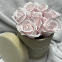 Kwiaty Mydlane Flowerbox kremowy okrągły - róże mydlane S