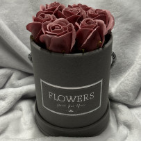 Kwiaty Mydlane Flowerbox szary okrągły - róże mydlane S