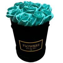 Kwiaty Mydlane Flowerbox czarny okrągły - róże mydlane M