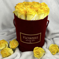 Kwiaty Mydlane Flowerbox bordowy - róże mydlane M