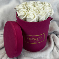 Kwiaty Mydlane Flowerbox fuksja okrągły - róże mydlane M