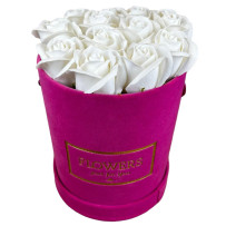 Kwiaty Mydlane Flowerbox fuksja okrągły - róże mydlane M