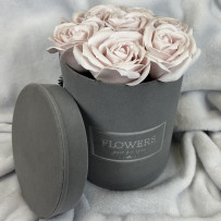 Kwiaty Mydlane Flowerbox szary okrągły - róże mydlane M