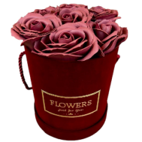 Kwiaty Mydlane Flowerbox bordowy okrągły - Róże Mydlane M
