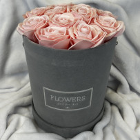 Kwiaty Mydlane Flowerbox szary okrągły - róże mydlane L