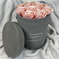 Kwiaty Mydlane Flowerbox szary okrągły - róże mydlane L
