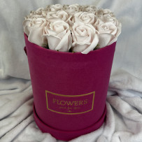 Kwiaty Mydlane Duże Flowerbox fuksja okrągły - róże mydlane L