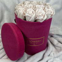 Kwiaty Mydlane Duże Flowerbox fuksja okrągły - róże mydlane L