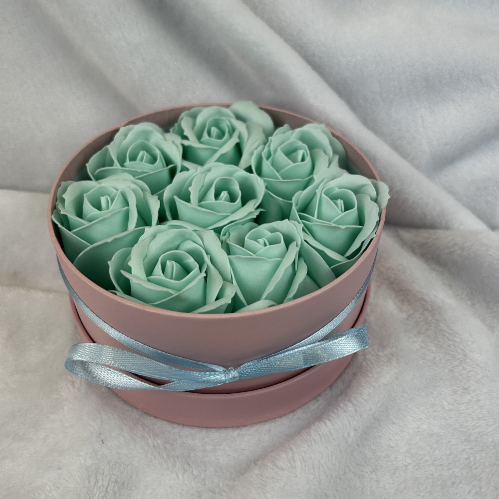 Kwiaty Mydlane Flowerbox różowy okrągły - róże mydlane