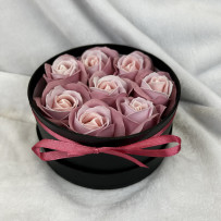 Kwiaty Mydlane Flowerbox czarny okrągły - róże mydlane