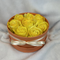 Kwiaty Mydlane Flowerbox pomarańczowy okrągły - róże mydlane