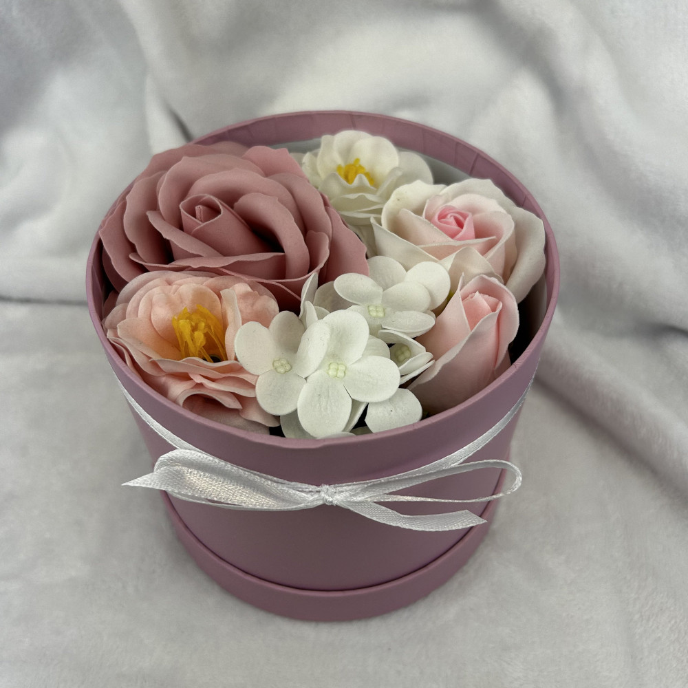 Kwiaty Mydlane Flowerbox jasno-fioletowy okrągły - róże mydlane
