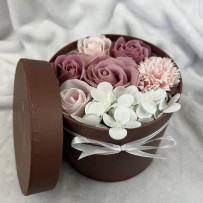 Kwiaty Mydlane Flowerbox zakurzony róż okrągły - róże mydlane